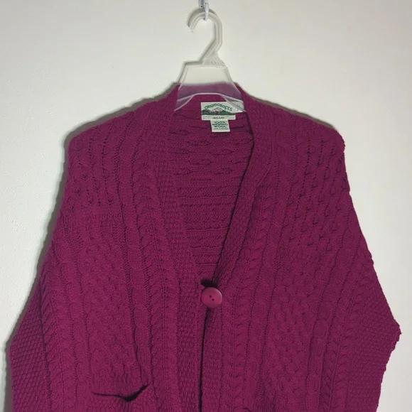 Aran Crafts Womens Sweater‎ Poncho Shawl Wrap Cable Knit Pink Fisherman Wool OS